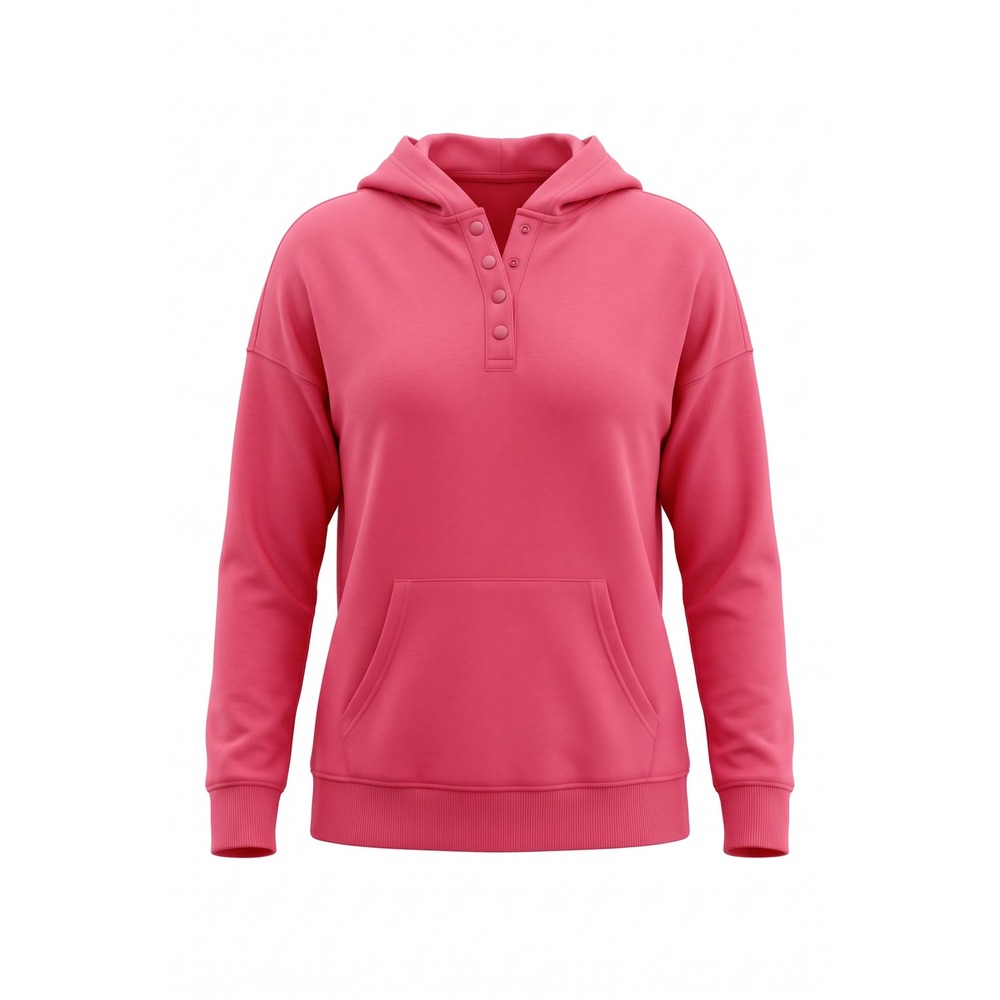 Pink Henley Snap Button Hoodie Womens Sm French Terry Kangaroo Pocket Sweatshirt